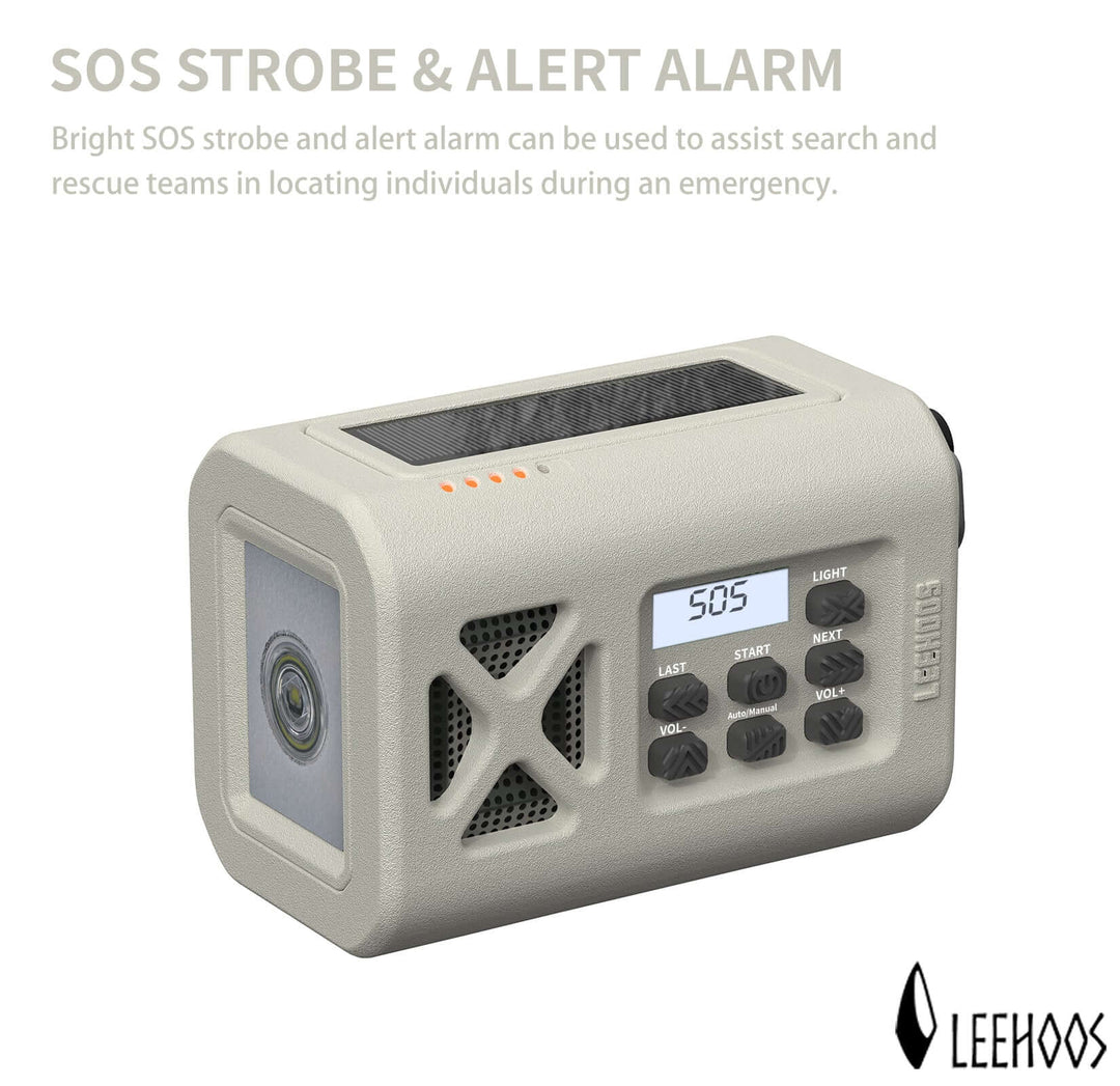 Leehoos Emergency NOAA Weather Radio with SOS Strobe and Alert Alarm for search and rescue.