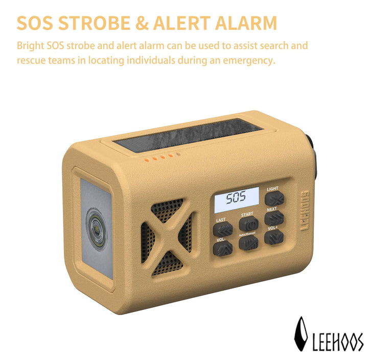 Leehoos Emergency Weather Radio with SOS Strobe and Alert Alarm for search and rescue, beach gold color